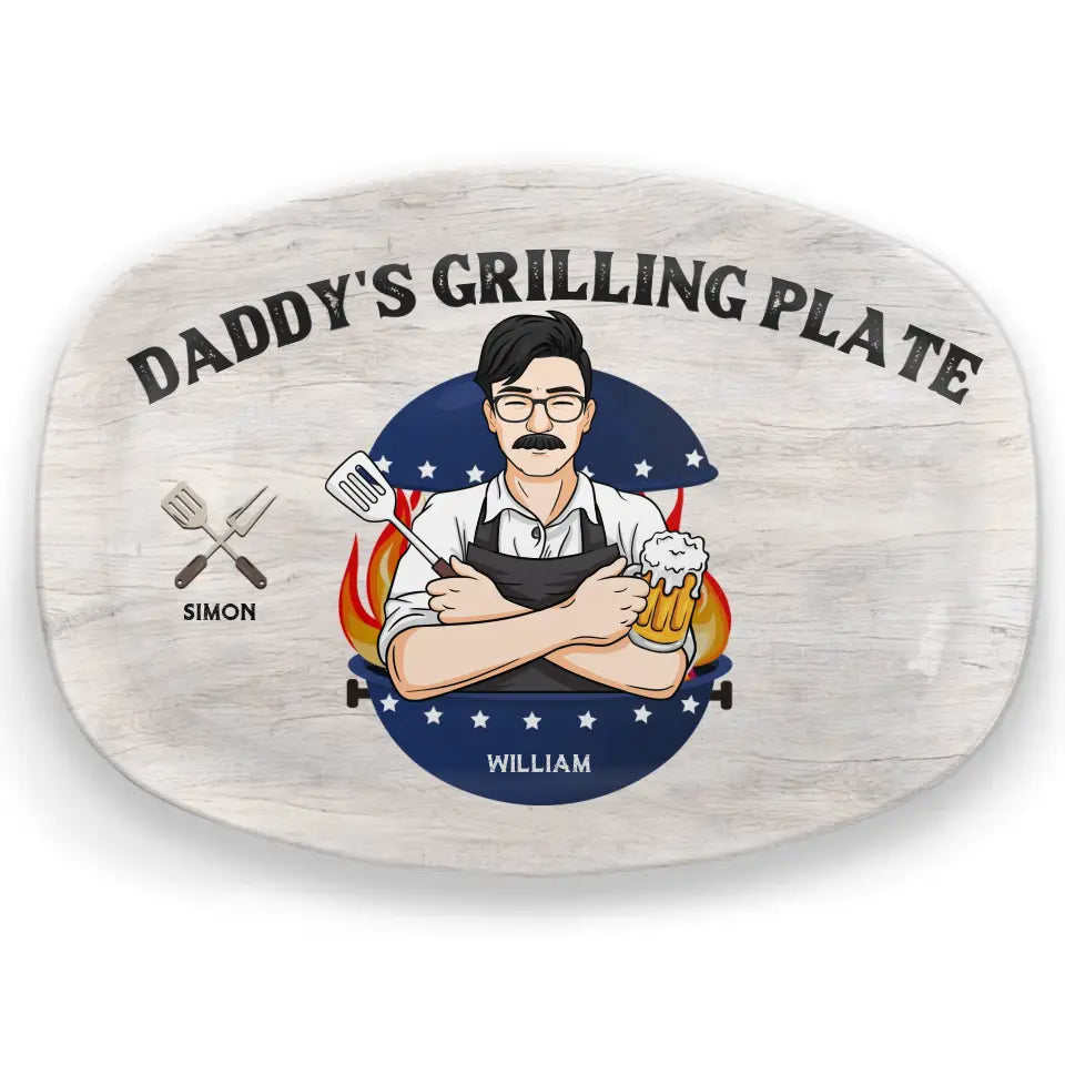Assiette à griller pour papa - Plateau personnalisé pour la famille - Fête des pères, cadeau pour papa, grand-père