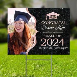 Photo personnalisée : Une douce fin pour un nouveau départ - Panneau de jardin personnalisé pour la famille - Cadeau de remise de diplôme pour les membres de la famille, les frères et sœurs