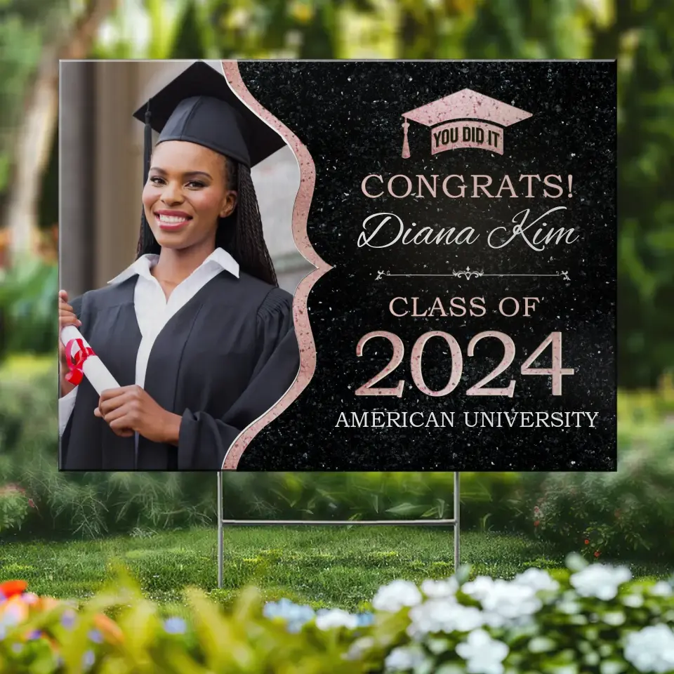 Photo personnalisée : Une douce fin pour un nouveau départ - Panneau de jardin personnalisé pour la famille - Cadeau de remise de diplôme pour les membres de la famille, les frères et sœurs