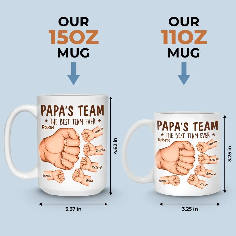 L'équipe de papa, la meilleure équipe de tous les temps - Mug personnalisé pour la famille - Fête des pères, cadeau pour papa, grand-père