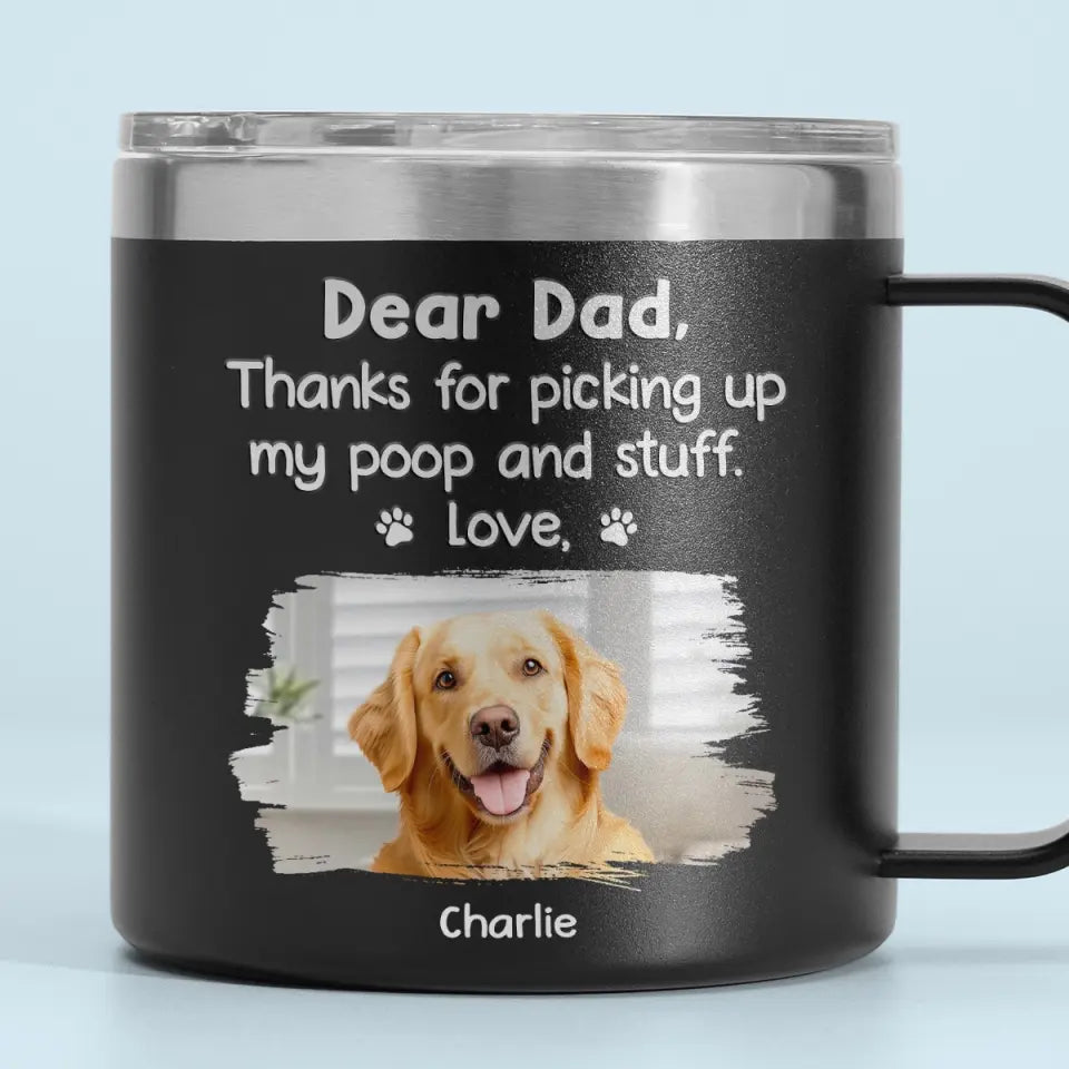 Photo personnalisée Merci d'avoir choisi mes affaires - Gobelet personnalisé en acier inoxydable de 14 oz avec poignée pour chien et chat - Fête des pères, cadeau pour les propriétaires d'animaux et les amoureux des animaux