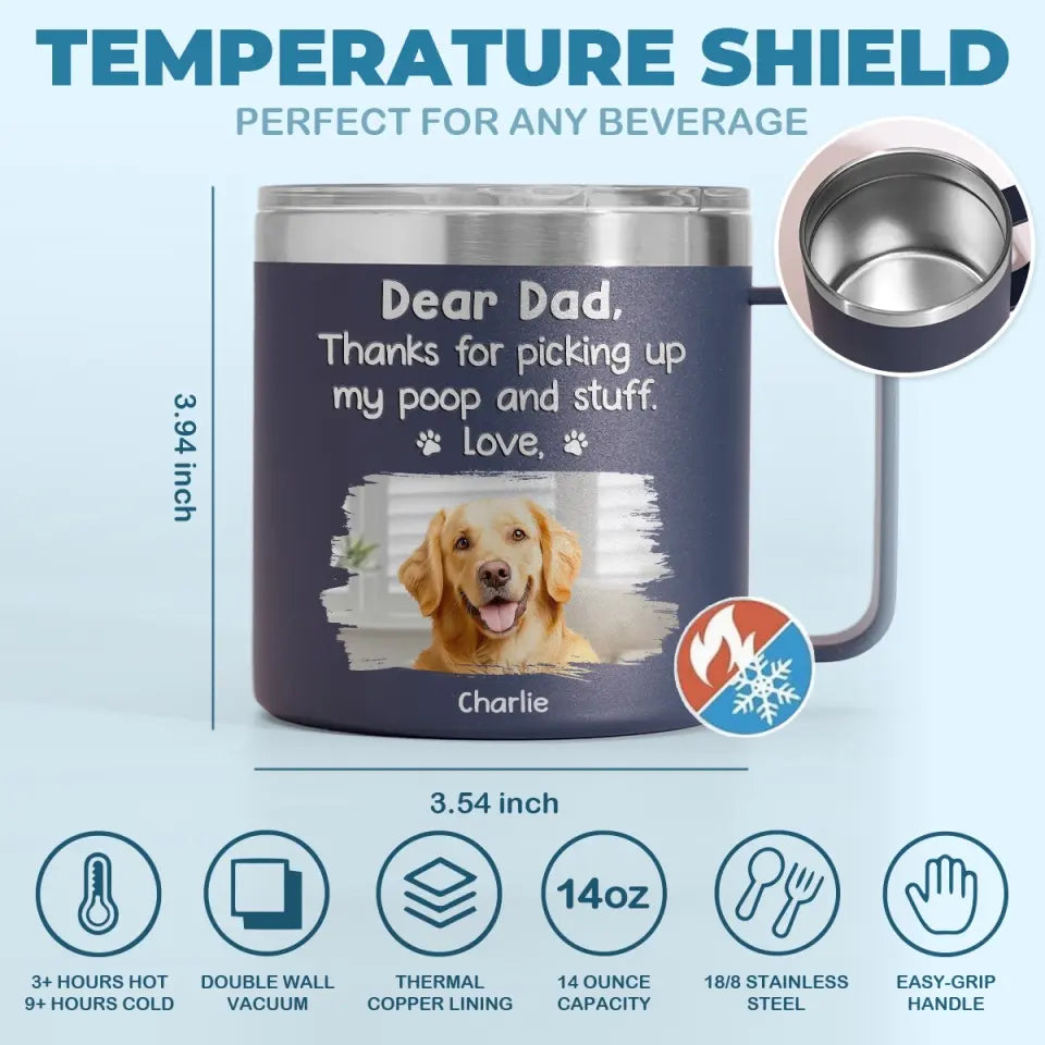 Photo personnalisée Merci d'avoir choisi mes affaires - Gobelet personnalisé en acier inoxydable de 14 oz avec poignée pour chien et chat - Fête des pères, cadeau pour les propriétaires d'animaux et les amoureux des animaux