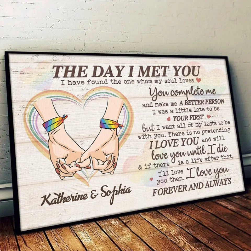 Le jour où je t'ai rencontré, j'ai trouvé celui que mon âme aime - Affiche horizontale personnalisée pour couple - Cadeau pour mari et femme, anniversaire, LGBTQ+