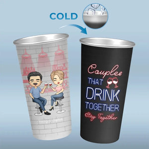 Couples qui boivent ensemble - Tasse personnalisée en aluminium changeant de couleur - Cadeau pour mari et femme, anniversaire