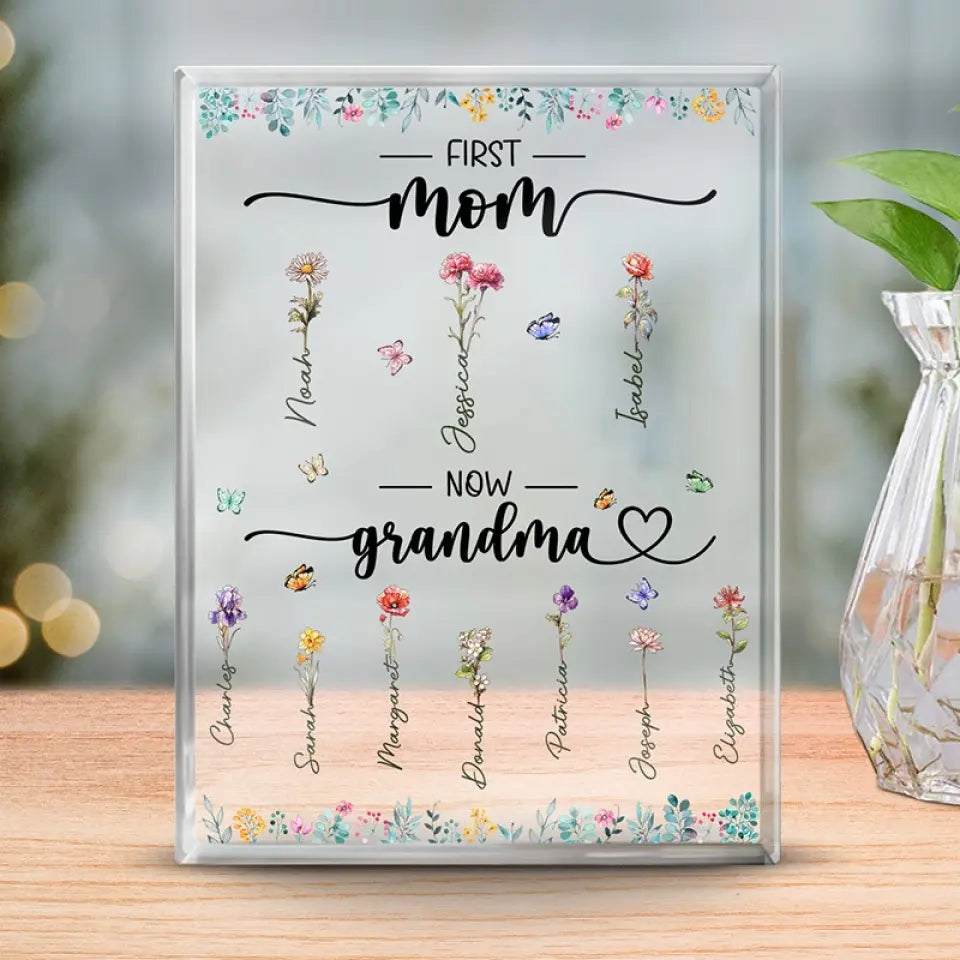 Fière grand-mère d'un enfant - Plaque rectangulaire personnalisée en acrylique pour la famille - Cadeau pour maman et grand-mère