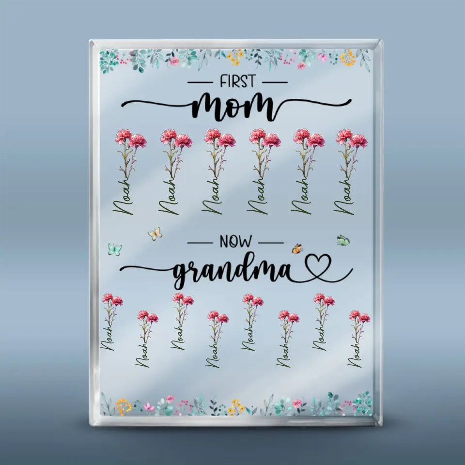 Fière grand-mère d'un enfant - Plaque rectangulaire personnalisée en acrylique pour la famille - Cadeau pour maman et grand-mère
