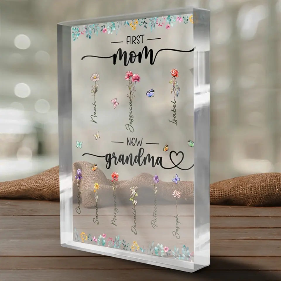 Fière grand-mère d'un enfant - Plaque rectangulaire personnalisée en acrylique pour la famille - Cadeau pour maman et grand-mère