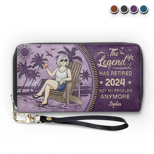 The Legend Has Retired, It's Not My Problem Anymore - Personalized Custom Leather Long Wallet -  Appreciation, Retirement Gift For Coworkers, Work Friends, Colleagues