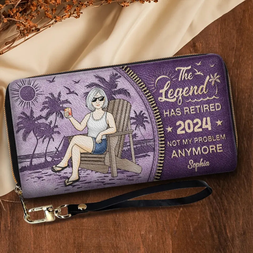 The Legend Has Retired, It's Not My Problem Anymore - Personalized Custom Leather Long Wallet -  Appreciation, Retirement Gift For Coworkers, Work Friends, Colleagues