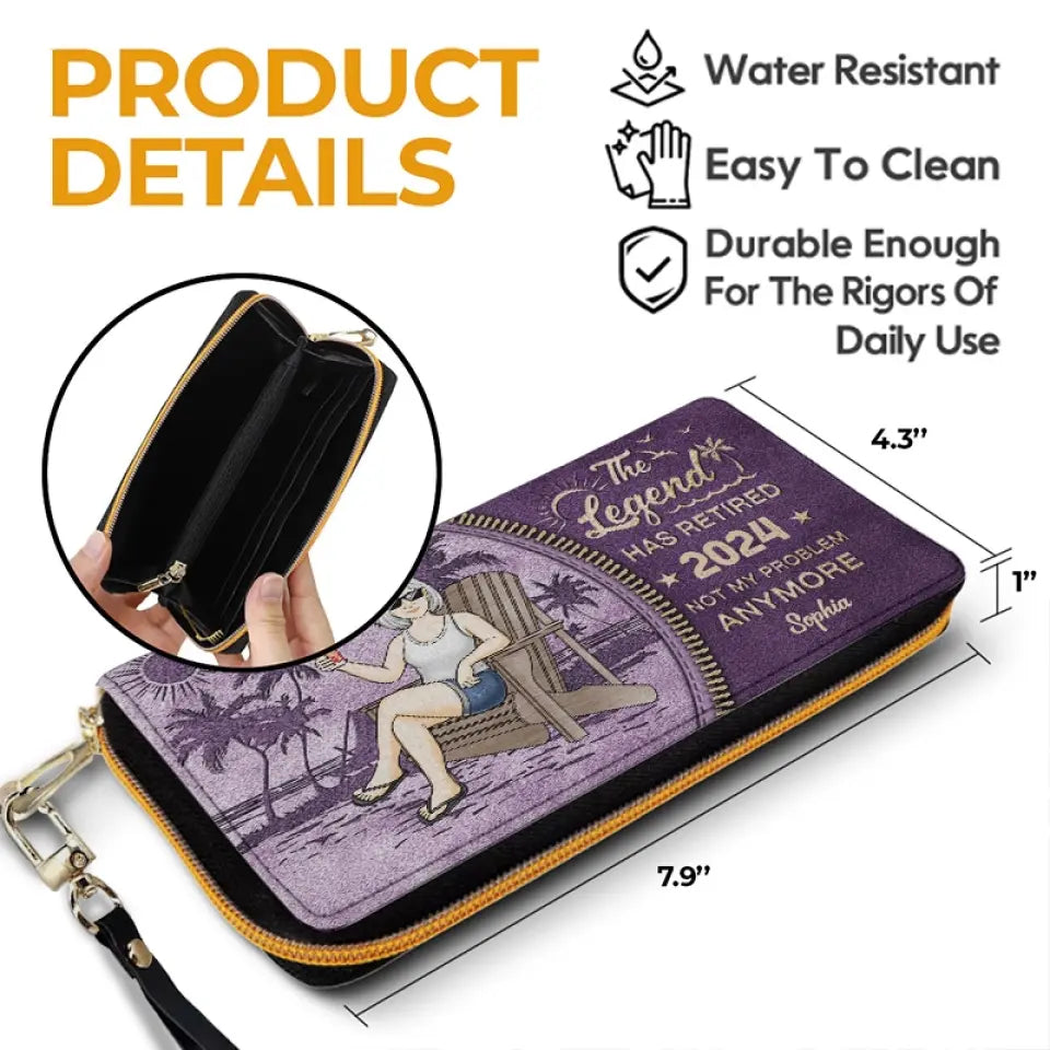 The Legend Has Retired, It's Not My Problem Anymore - Personalized Custom Leather Long Wallet -  Appreciation, Retirement Gift For Coworkers, Work Friends, Colleagues