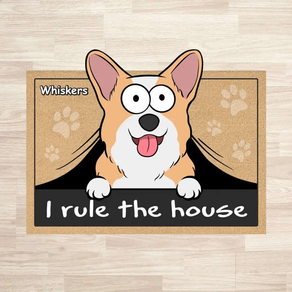 Je suis le maître de la maison - Tapis décoratif personnalisé en forme de chien - Cadeau de pendaison de crémaillère pour les propriétaires et les amoureux des animaux