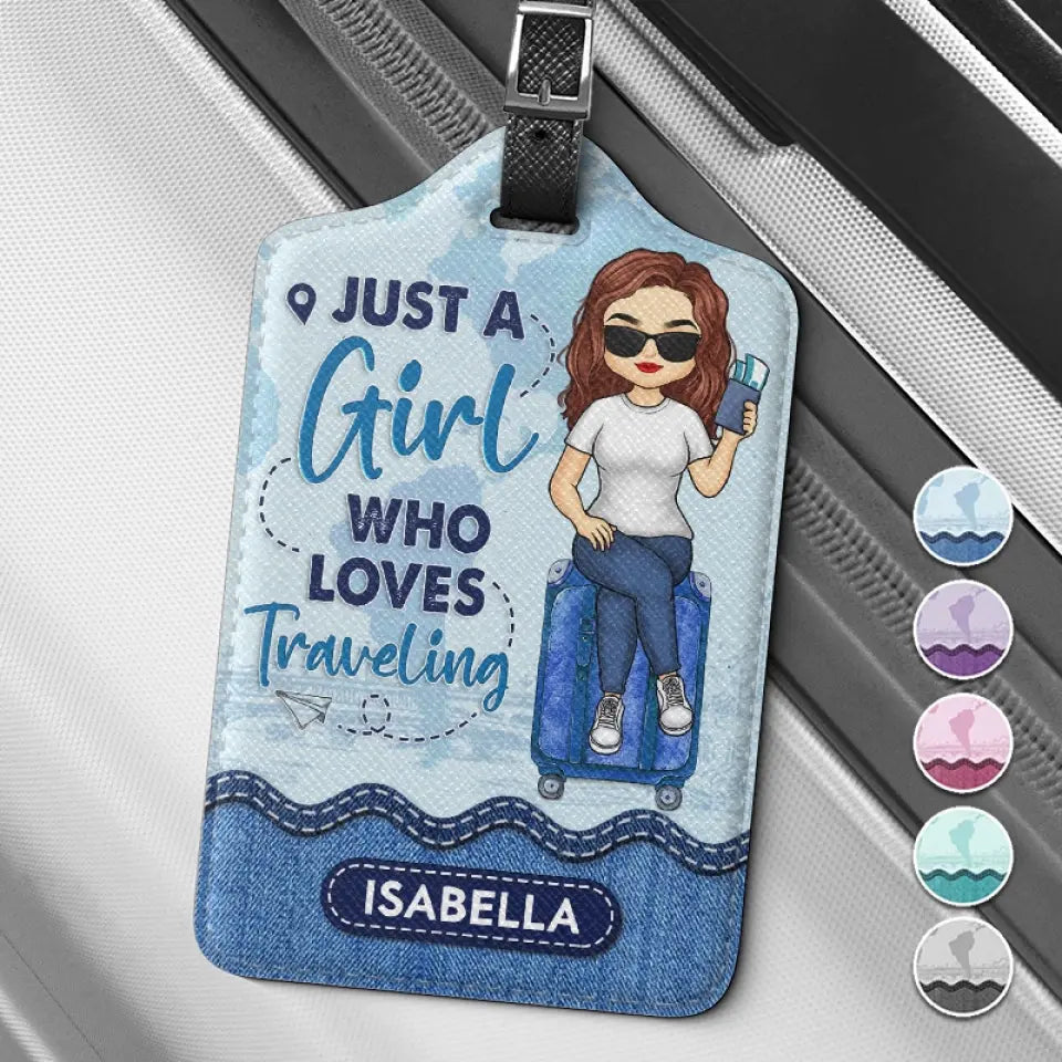 Une fille qui aime voyager et partir à l'aventure - Étiquette de bagage personnalisée - Cadeau de vacances, cadeau pour les amoureux du voyage d'aventure