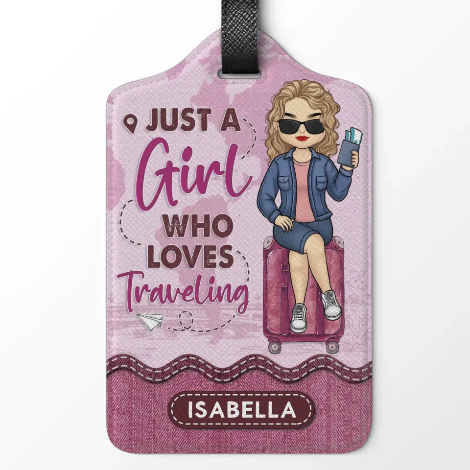 Une fille qui aime voyager et partir à l'aventure - Étiquette de bagage personnalisée - Cadeau de vacances, cadeau pour les amoureux du voyage d'aventure
