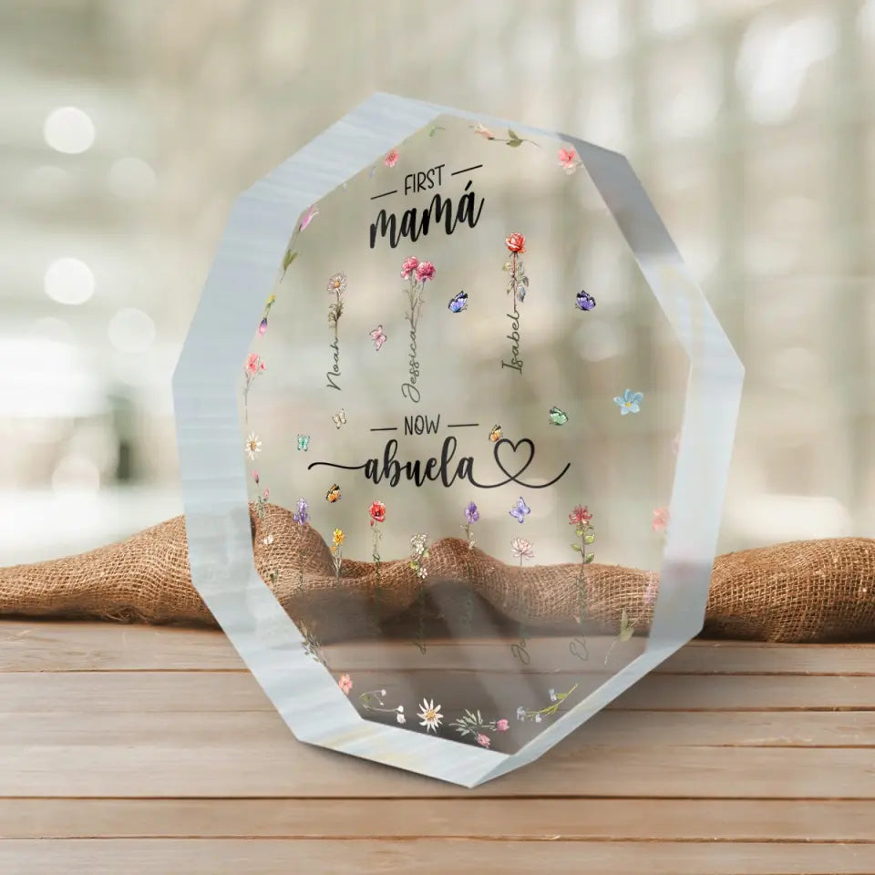 First Mama Now Abuela - Family Personalized Custom Nonagon Shaped Acrylic Plaque - Gift For Mom, Grandma