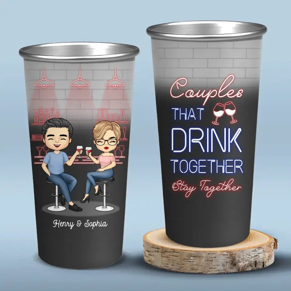 Couples qui boivent ensemble - Tasse personnalisée en aluminium changeant de couleur - Cadeau pour mari et femme, anniversaire