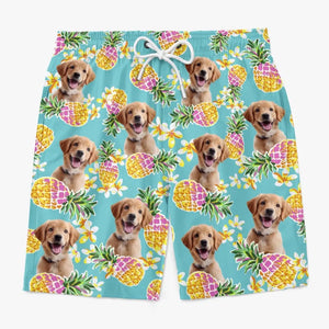 Short de plage hawaïen personnalisé avec photo « Course vers le soleil » pour chien et chat, motif tropical Aloha, pour homme - Cadeau idéal pour les vacances d'été, les anniversaires et les amoureux des animaux.