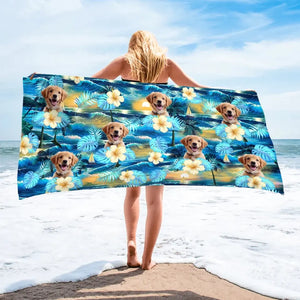 Mode vacances photo personnalisé activé - Chien  
Serviette de plage personnalisée avec chat - Cadeau de vacances d'été, cadeau d'anniversaire pour les propriétaires d'animaux et les amoureux des animaux