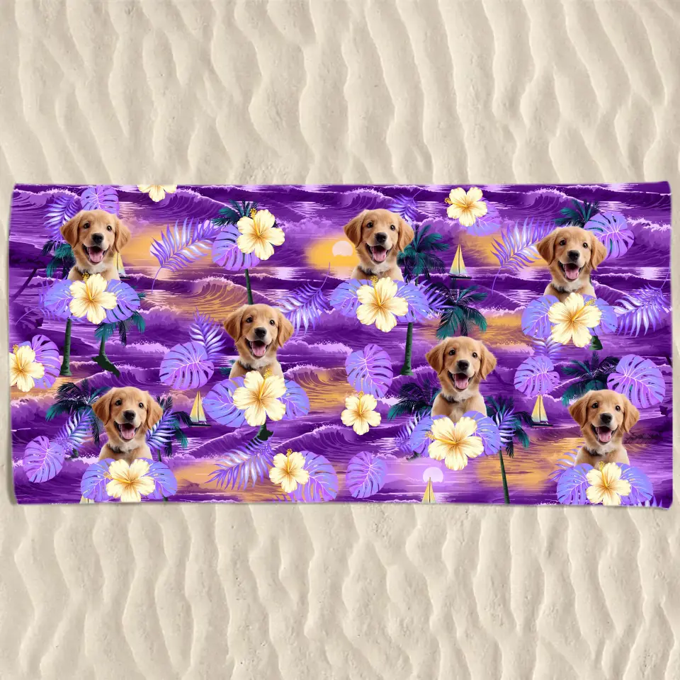 Mode vacances photo personnalisé activé - Chien  
Serviette de plage personnalisée avec chat - Cadeau de vacances d'été, cadeau d'anniversaire pour les propriétaires d'animaux et les amoureux des animaux