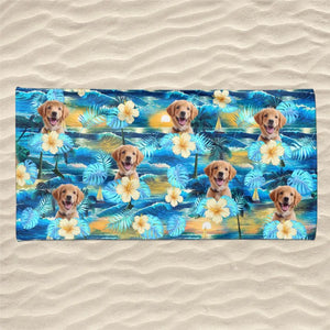 Mode vacances photo personnalisé activé - Chien  
Serviette de plage personnalisée avec chat - Cadeau de vacances d'été, cadeau d'anniversaire pour les propriétaires d'animaux et les amoureux des animaux