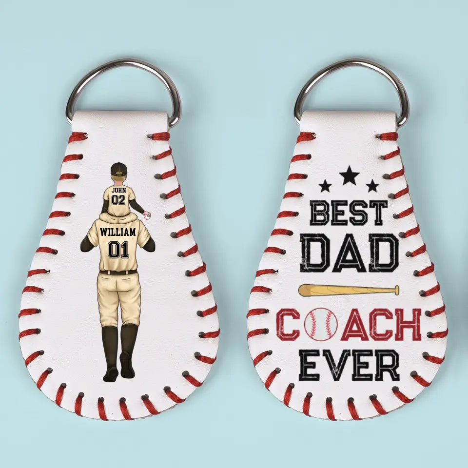 Best Dad Coach Ever - Family Personalized Custom Leather Keychain - Gift For Family Members