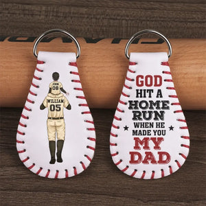 Dieu a frappé un coup de circuit en faisant de toi mon père - Porte-clés en cuir personnalisé pour la famille - Cadeau pour les membres de la famille