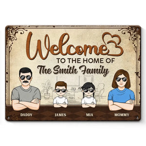 Bienvenue chez vous - Plaque en métal personnalisée pour la décoration de la maison - Cadeau de pendaison de crémaillère pour les membres de la famille