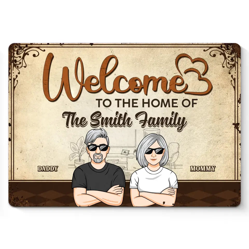 Bienvenue chez vous - Plaque en métal personnalisée pour la décoration de la maison - Cadeau de pendaison de crémaillère pour les membres de la famille