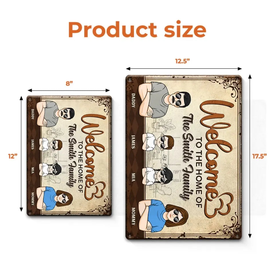 Bienvenue chez vous - Plaque en métal personnalisée pour la décoration de la maison - Cadeau de pendaison de crémaillère pour les membres de la famille