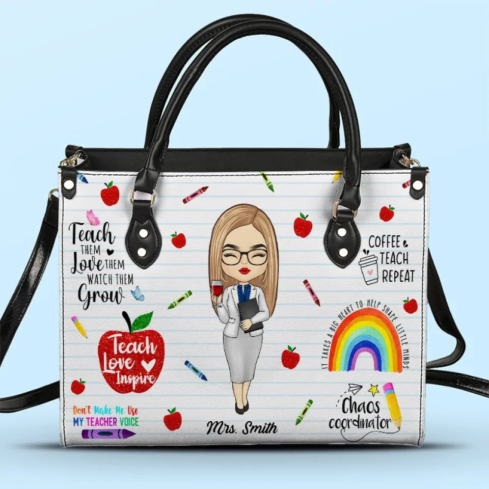 Merci de m'avoir aidé à briller - Sac à main en cuir personnalisé pour enseignant - Cadeau pour enseignant