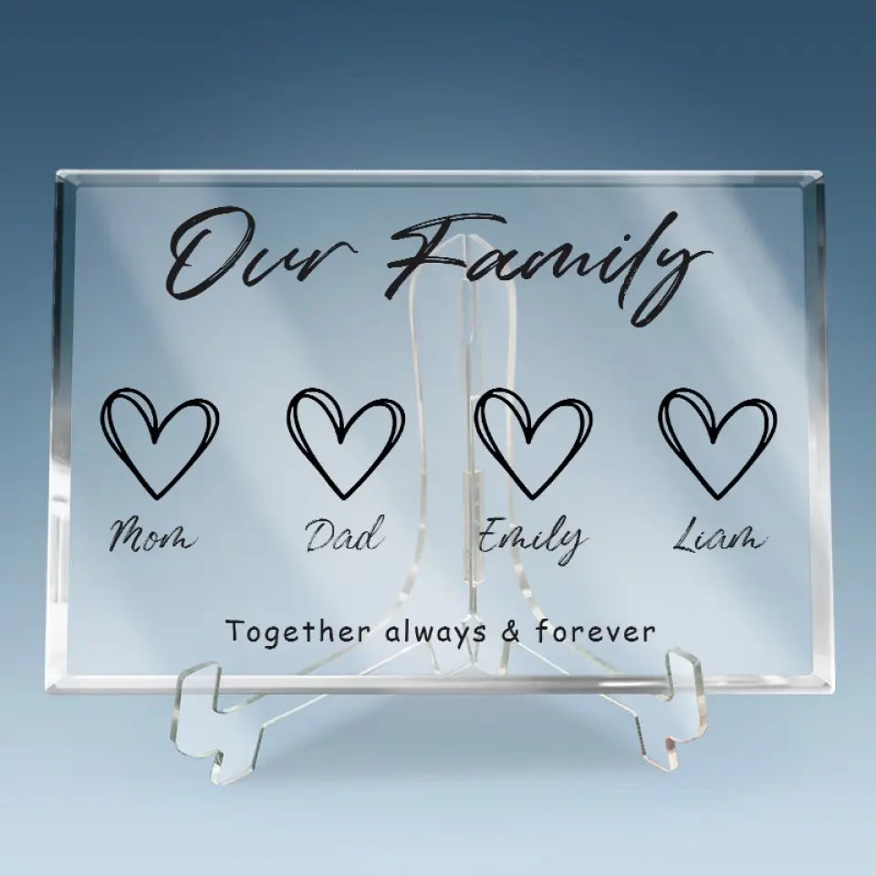 Voici notre bonheur pour toujours - Plaque rectangulaire en acrylique personnalisée pour la famille - Cadeau pour les membres de la famille