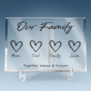Voici notre bonheur pour toujours - Plaque rectangulaire en acrylique personnalisée pour la famille - Cadeau pour les membres de la famille