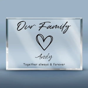 Voici notre bonheur pour toujours - Plaque rectangulaire en acrylique personnalisée pour la famille - Cadeau pour les membres de la famille