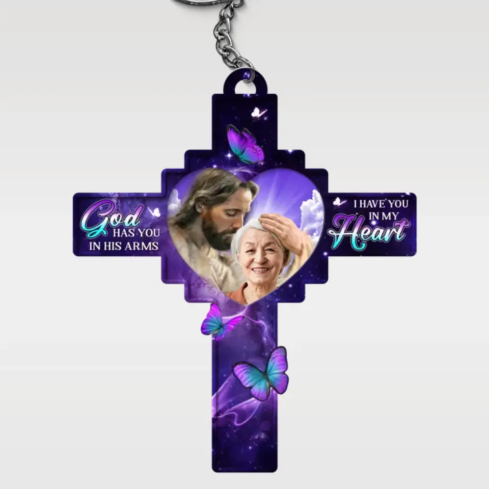 Custom Photo God Had You In His Arms - Memorial Personalized Custom Shaped Acrylic Keychain - Sympathy Gift For Family Members