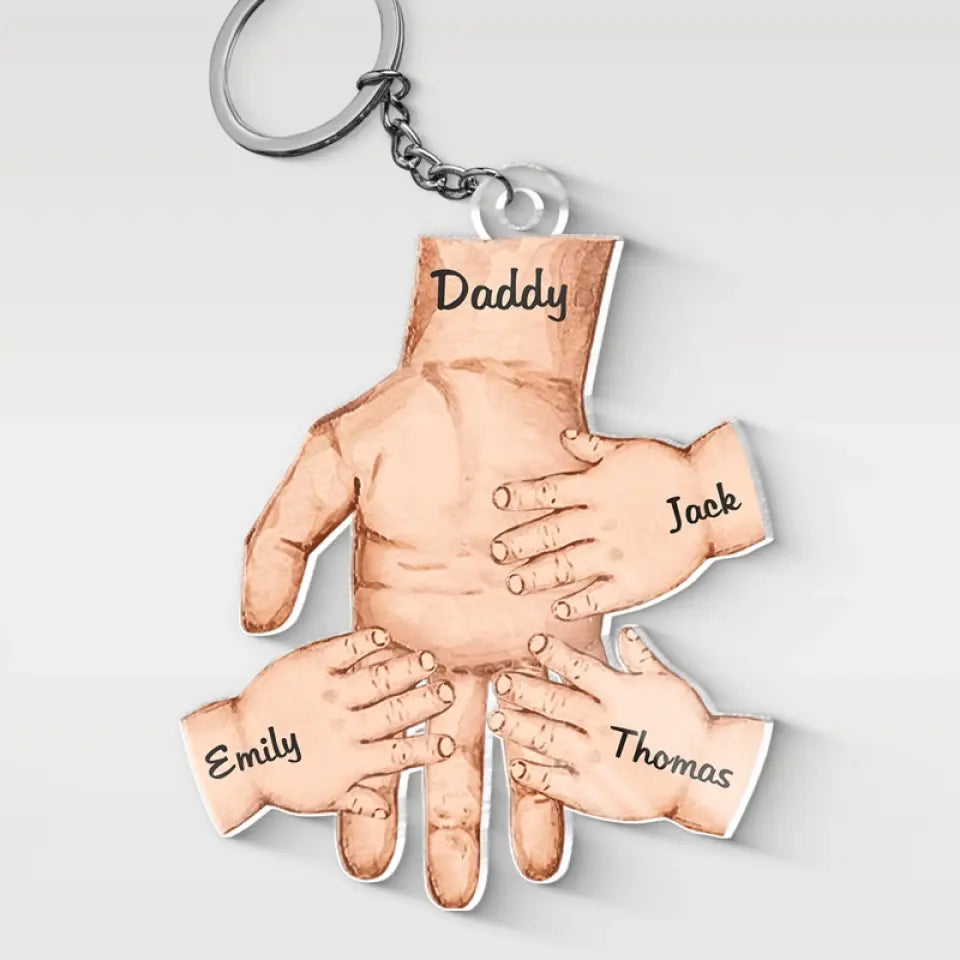 Nos doigts entrelacés, connectés à jamais - Porte-clés personnalisé en acrylique de forme personnalisée pour la famille - Cadeau pour papa, grand-père