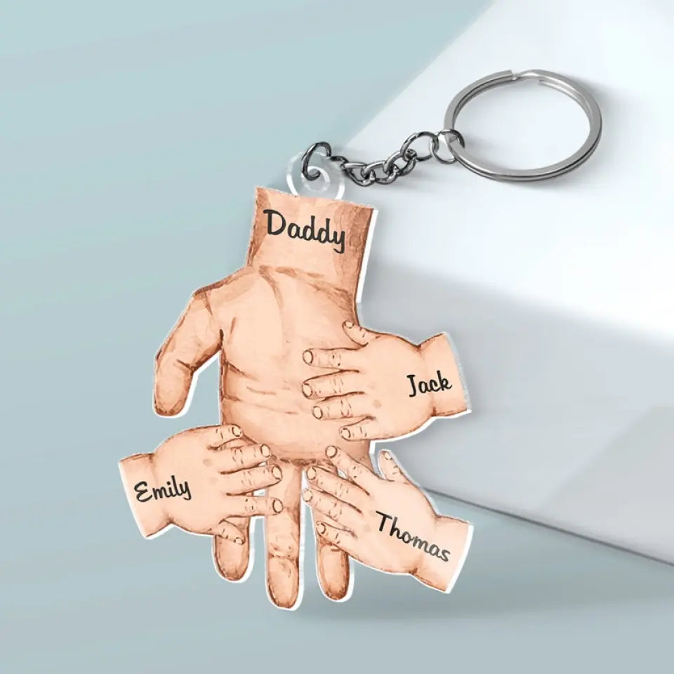 Nos doigts entrelacés, connectés à jamais - Porte-clés personnalisé en acrylique de forme personnalisée pour la famille - Cadeau pour papa, grand-père