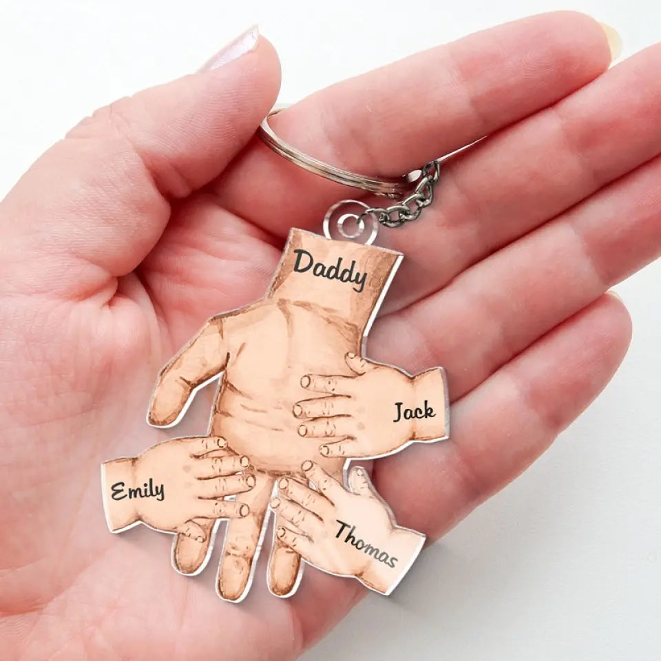 Nos doigts entrelacés, connectés à jamais - Porte-clés personnalisé en acrylique de forme personnalisée pour la famille - Cadeau pour papa, grand-père