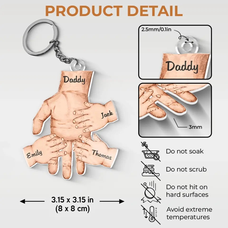 Nos doigts entrelacés, connectés à jamais - Porte-clés personnalisé en acrylique de forme personnalisée pour la famille - Cadeau pour papa, grand-père