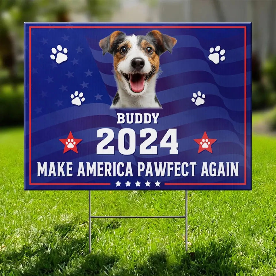 Photo personnalisée « Ami à quatre pattes, mon vote est pour toi » – Panneau de jardin personnalisé pour chien et chat – Cadeau pour propriétaires et amoureux des animaux