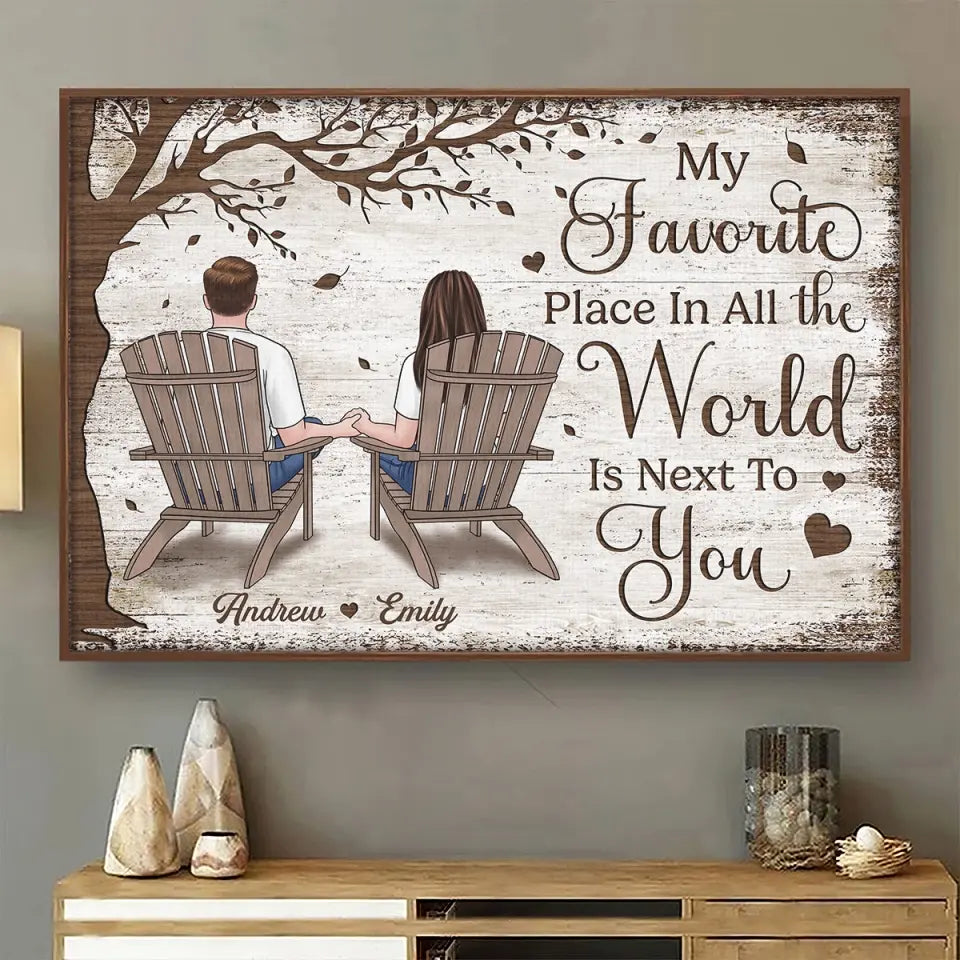 Mon endroit préféré au monde est à côté de toi - Affiche horizontale personnalisée pour couple - Cadeau pour mari et femme, anniversaire