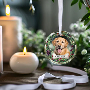 Photo personnalisée « Je suis toujours avec toi » - Ornement en verre rond personnalisé commémoratif - Cadeau de Noël, cadeau de condoléances pour les propriétaires d'animaux de compagnie et les amoureux des animaux