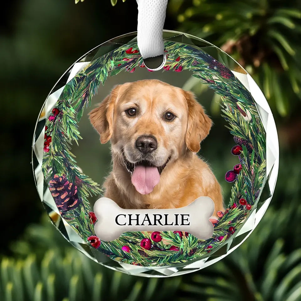 Photo personnalisée « Je suis toujours avec toi » - Ornement en verre rond personnalisé commémoratif - Cadeau de Noël, cadeau de condoléances pour les propriétaires d'animaux de compagnie et les amoureux des animaux