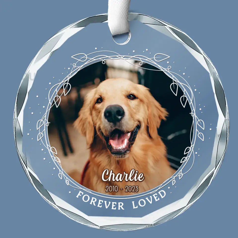 Custom Photo My Heart Will Always Wear The Pawprints Left By You - Memorial Personalized Custom Circle Glass Ornament - Christmas Gift, Sympathy Gift For Pet Owners, Pet Lovers