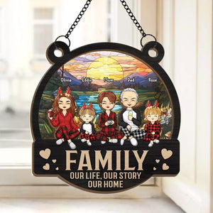 La famille est au cœur de Noël - Attrape-soleil personnalisé pour fenêtre - Cadeau de Noël pour les membres de la famille