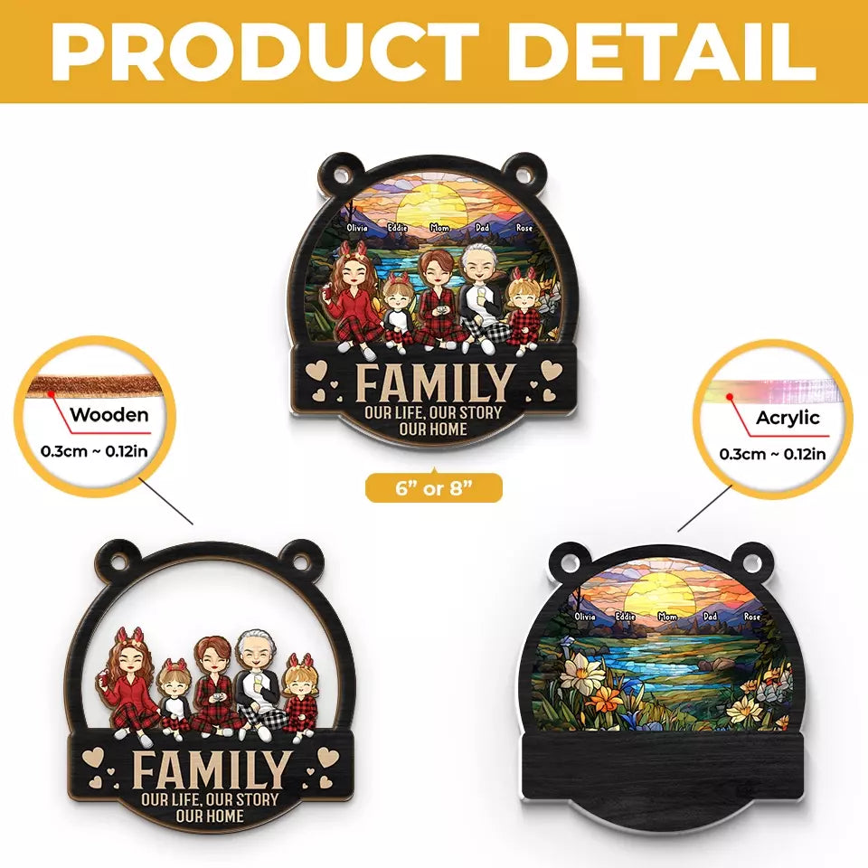 La famille est au cœur de Noël - Attrape-soleil personnalisé pour fenêtre - Cadeau de Noël pour les membres de la famille