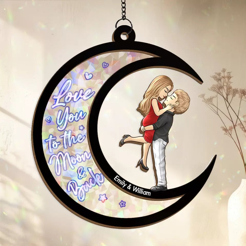 Je t'aime jusqu'à la lune et retour - Attrape-soleil personnalisé pour fenêtre - Cadeau pour mari et femme, anniversaire