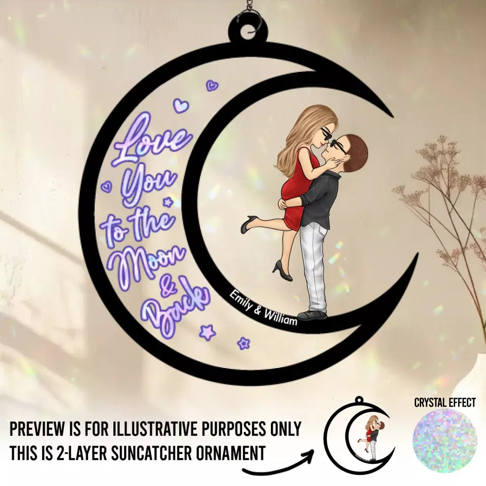 Je t'aime jusqu'à la lune et retour - Attrape-soleil personnalisé pour fenêtre - Cadeau pour mari et femme, anniversaire