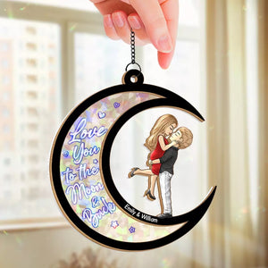 Je t'aime jusqu'à la lune et retour - Attrape-soleil personnalisé pour fenêtre - Cadeau pour mari et femme, anniversaire