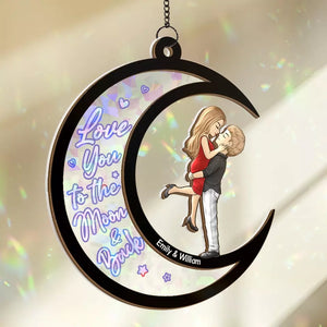 Je t'aime jusqu'à la lune et retour - Attrape-soleil personnalisé pour fenêtre - Cadeau pour mari et femme, anniversaire