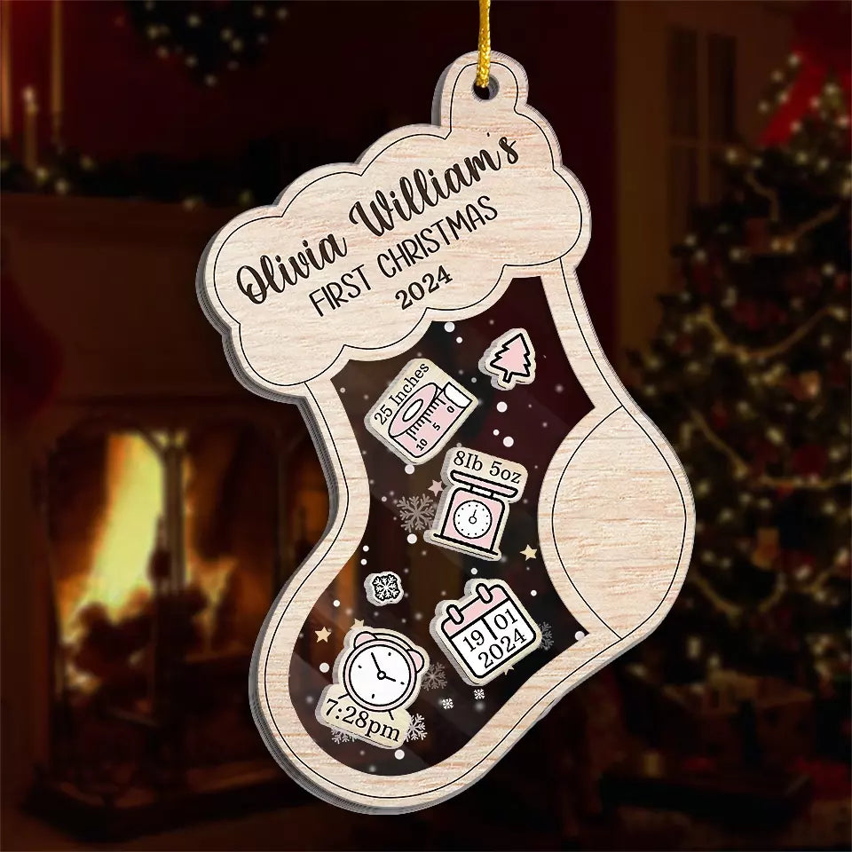 Un bébé heureux aux yeux brillants - Décoration de Noël personnalisée à 3 étages pour bébé et nouveau-né