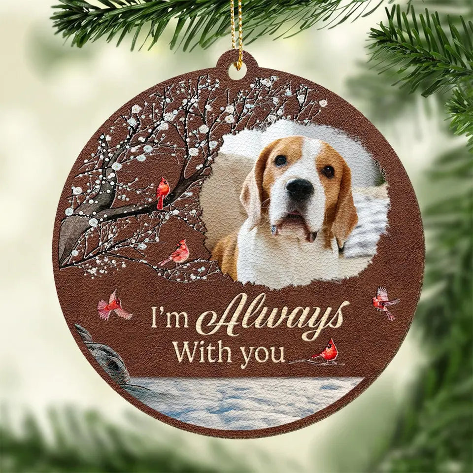 Photo personnalisée « Tu me manques pour le reste de ma vie » - Ornement commémoratif personnalisé en cuir - Cadeau de Noël, cadeau de condoléances pour les propriétaires d'animaux et les amoureux des animaux